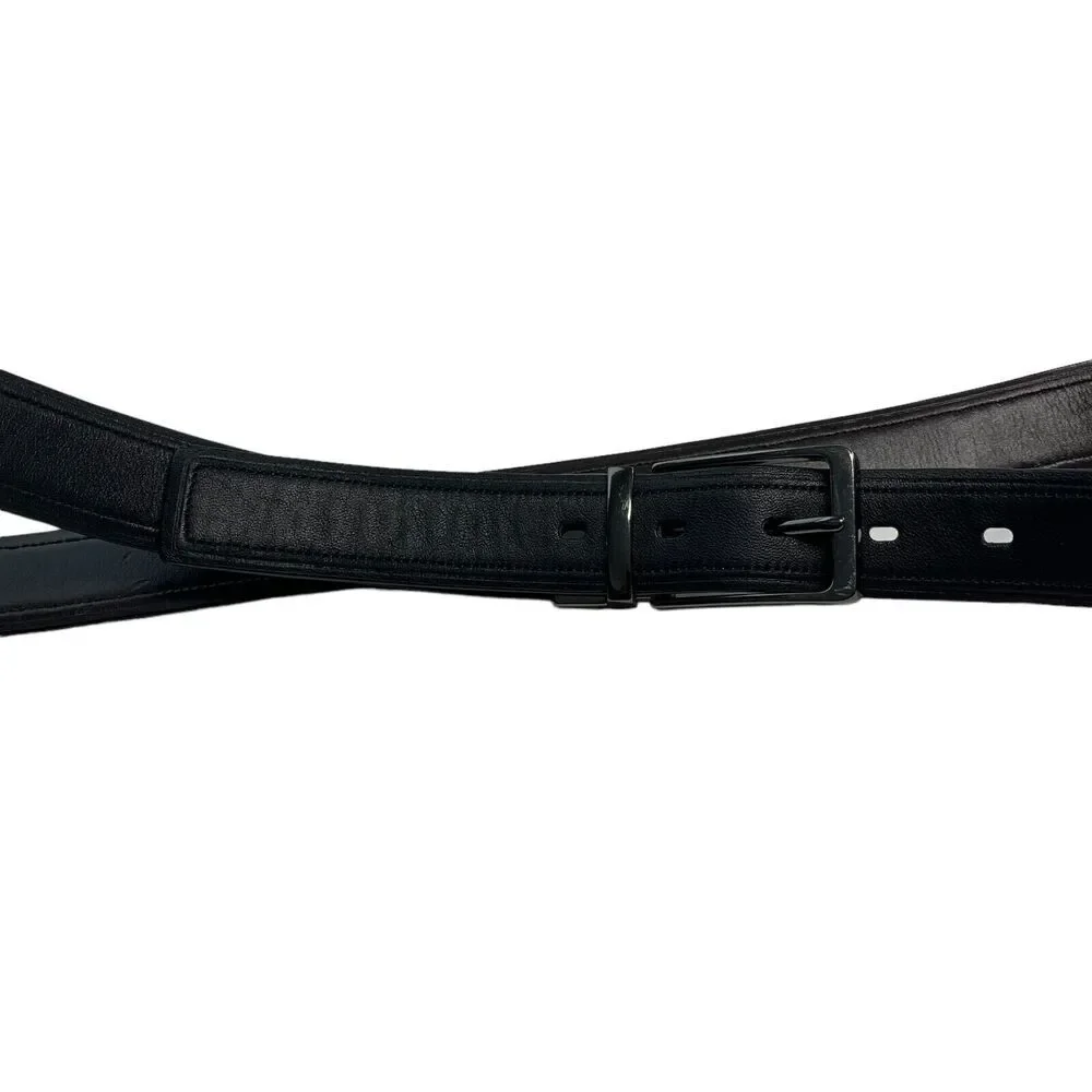 Full Grain Cowhide Leather Belt Mens Reversible Buckle Black/Brown 49 Inches
